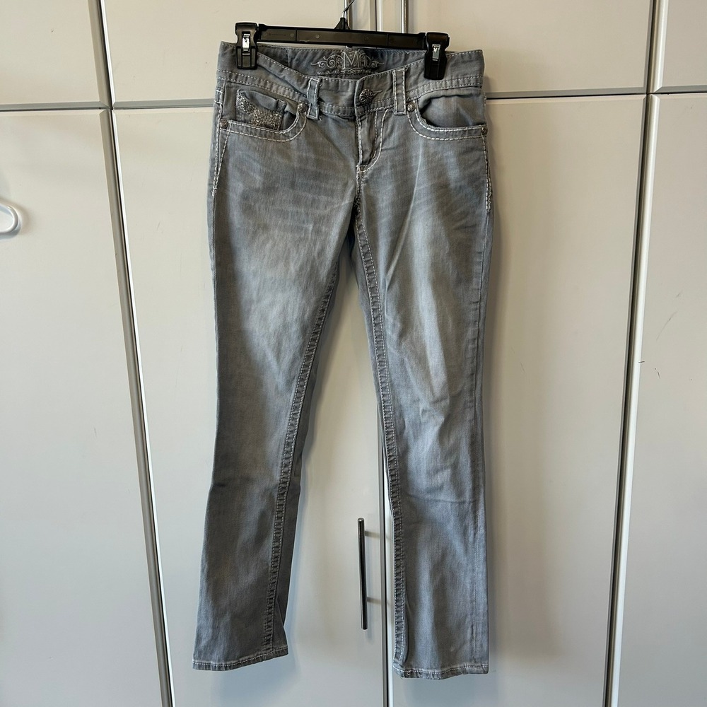 Miss Me Womens Gray Sequin Wing Skinny Jeans Size 5/6 Regular Contrast Stitch